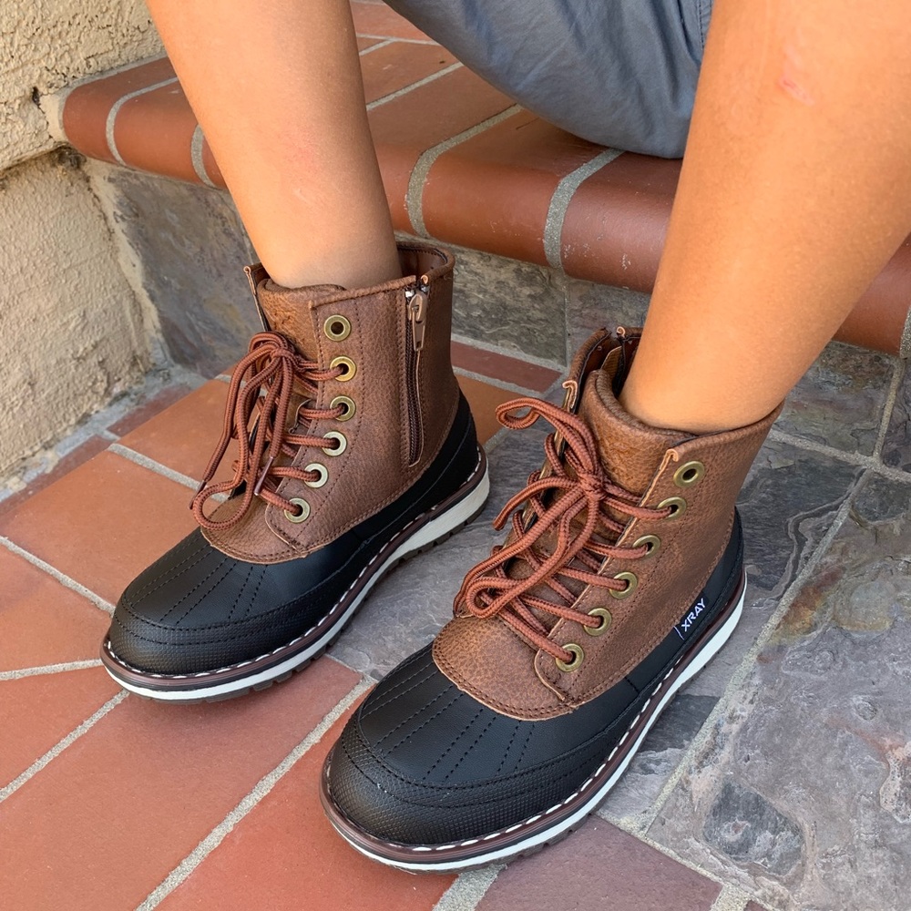 NEW SIZES ** BOYS BLACK/ BROWN LACE UP DUCK BOOTS